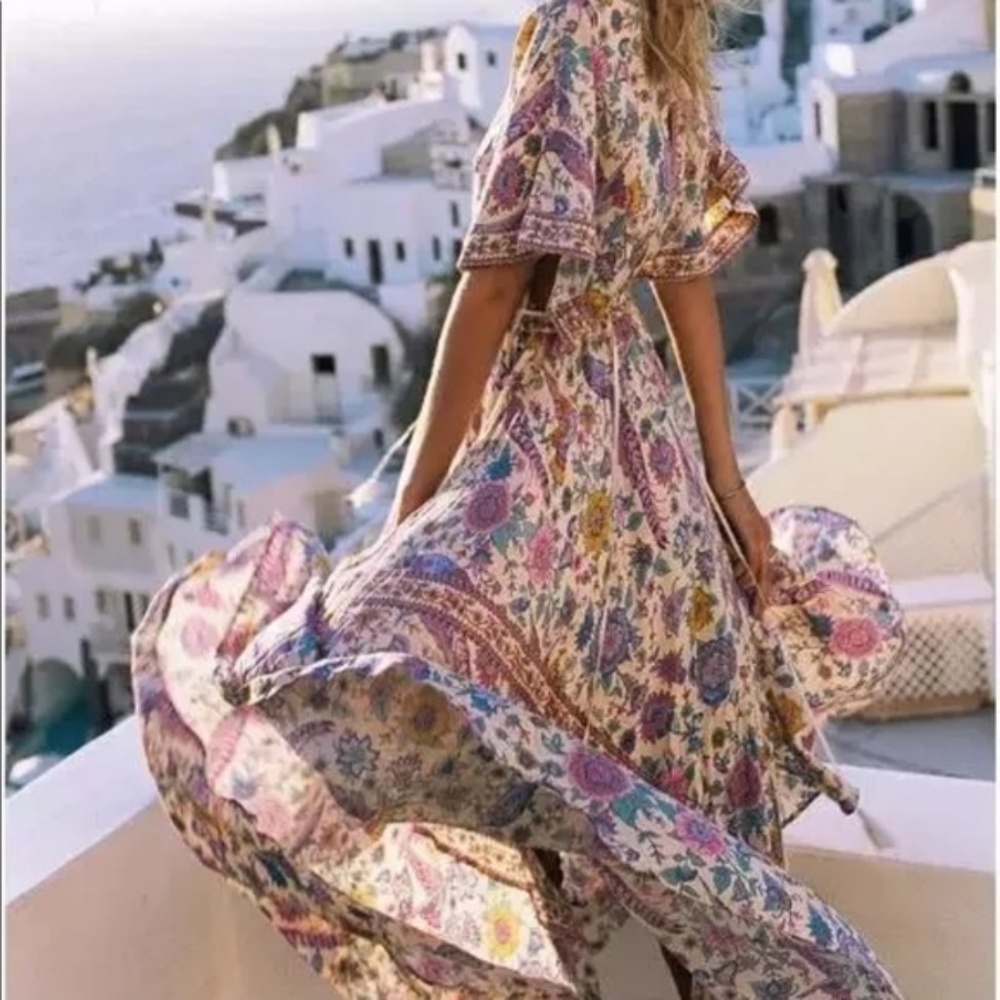 boho chic gypsy floral print vneck maxi dress - Picture 4 of 6